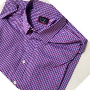 UNTUCKit Albarei Button Down Mens Large Red Blue  Gingham Stretch 41569